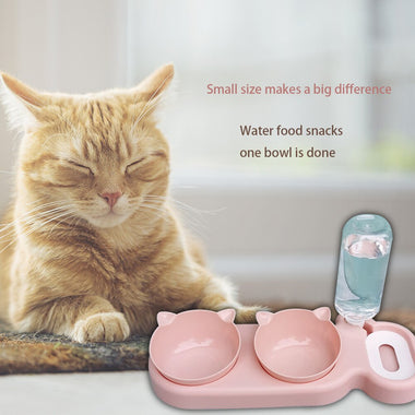 Pet Cat Double Bowl with Waterer Automatic Feeder Dog Cats