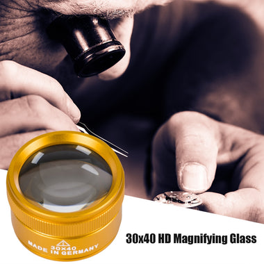 30x40 HD Magnifying Glass K9 Optical Glass-to-Metal Gold