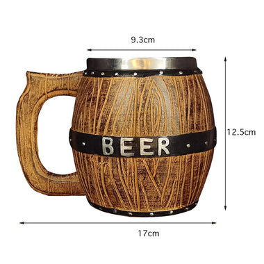 Wooden Barrel Style Beer Cup Stainless Steel