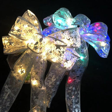 Christmas Tree Topper LED Ribbon Bows Ornaments