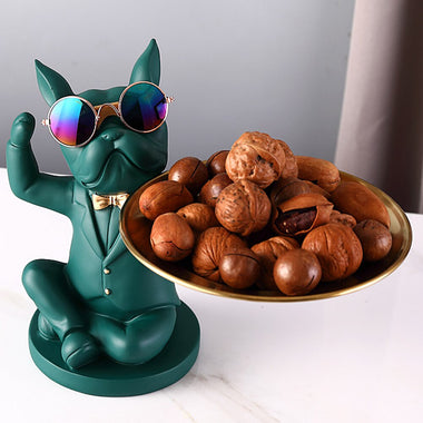 Bulldog Storage Statue Nordic Luxury Figurine Fruit Snacks Candy Tray Decoration