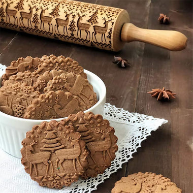Christmas Rolling Pin Embossed Wooden Roller