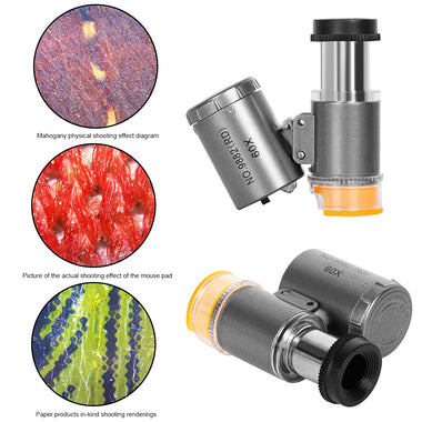 Magnifier Portable Microscope 60x LED Light UV Lamp