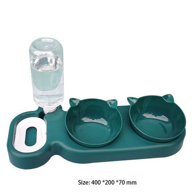 Pet Cat Double Bowl with Waterer Automatic Feeder Dog Cats