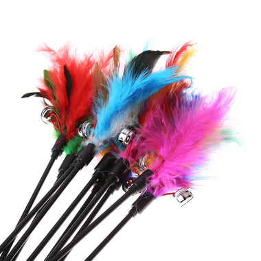 Cat Kitten Pet Toy Colorful Feather Short Rod Interactive Stick Bell Toy