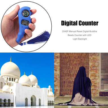 Digital Tasbih Electronic Rosary Tally Counter with Compass Tassel Led Light