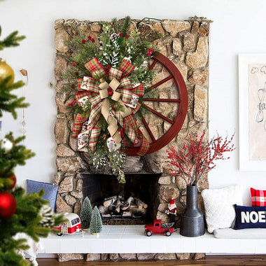 Christmas Wreath Wooden Wagon Wheel Farmhouse