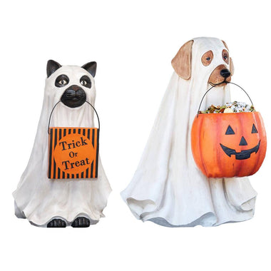 Halloween Resin Ghost Dog Cat Sculpture Snack Candy Bowl
