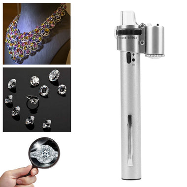 Mini Pen Magnifying Glass 100X LED Light Jewelry Loupe Microscope