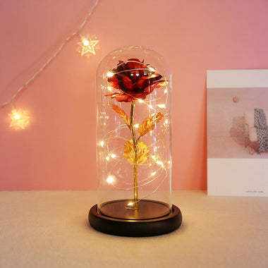 Red Rose In Flask Flower In Glass Dome