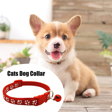 Cats Dog Collar with Bell Cartoon Funny Footprint