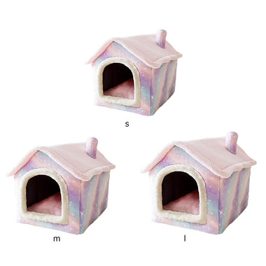 Dog House Kennel Soft Pet Bed Pink Starry Pet House