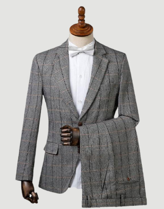 Vintage Wool Herringbone Lattice Male Suits