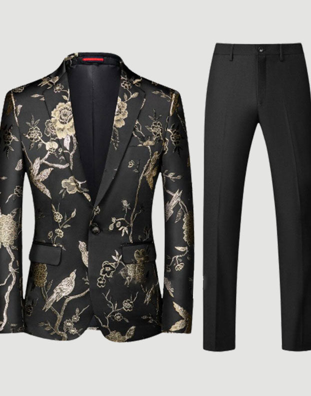 Floral Embroidery Men Tuxedos Suits
