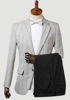 Light Grey Black Pants Plaid Herringbone Groom Suits