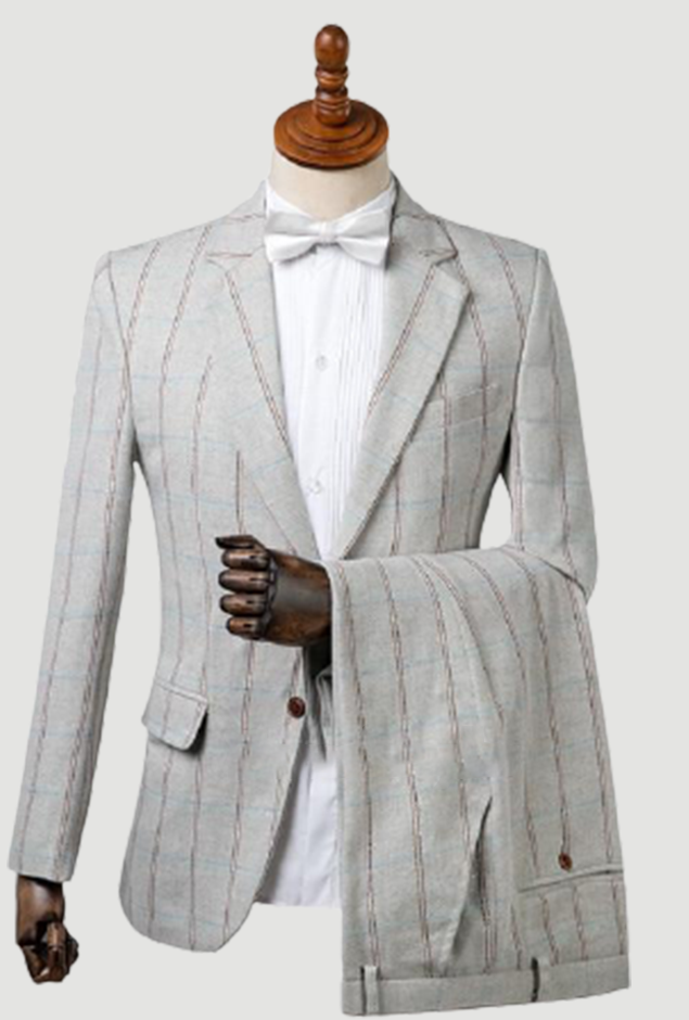 Plaid Herringbone Tuxedos Wedding Groom Suits