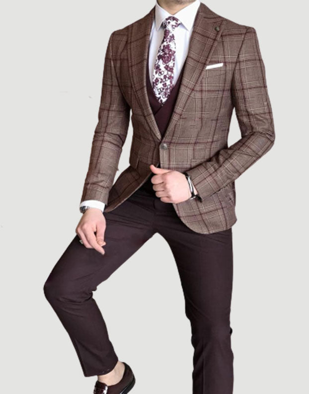 Fuchsia Plaid Blazer Men Suits