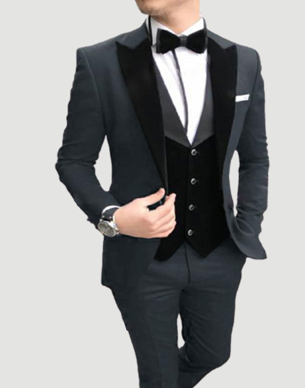 Slim Fit Velvet Lapel Groom Suit