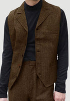 V Neck Wool Herringbone Tweed Casual Waistcoat