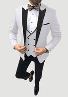 Custom Pattern Trim Vest Solid Black Pants Blazer Sets